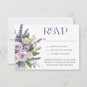 Elegante Paarse Lavendelrozen Huwelijks QR-code RSVP Kaartje