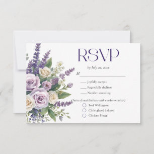 Elegante Paarse Lavendelrozen Huwelijksmaaltijdkeu RSVP Kaartje