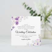 elegante paarse lavender floral bruiloft kaart (Staand voorkant)