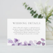 Elegante Paarse Leaf Wedding Details Receptie Informatiekaartje (Staand voorkant)