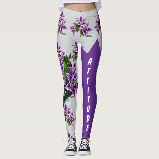 Elegante Paarse Lelie Bloemen Custom Premium Kwali Leggings (Voorkant)