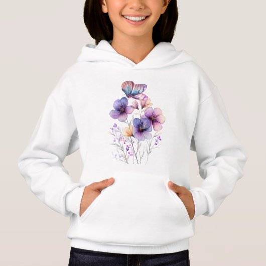 Elegante Paarse Lente Bloemen & Vlinder (Voorkant)
