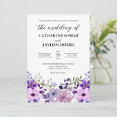 Elegante Paarse liefde bruiloft uitnodiging (Staand voorkant)