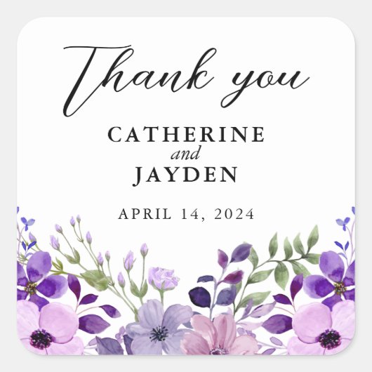 Elegante Paarse Liefde Vierkante Sticker (Voorkant)