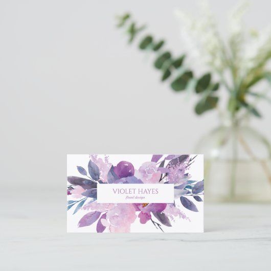 Elegante Paarse Lila Bloembloemen Custom Visitekaartje (Staand voorkant)