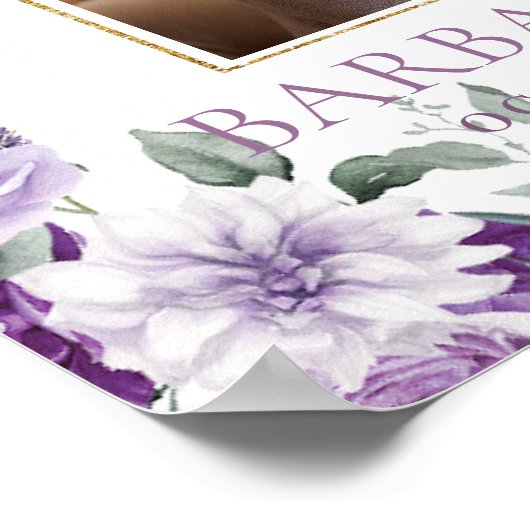 Elegante Paarse Lila Bloemen Foto Begrafenismonume Poster (Hoek)