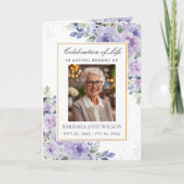 Elegante Paarse Lila Bloemen Foto Begrafenismonume Programma (Voorkant)