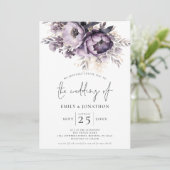 Elegante Paarse Lila Bloemen QR Code Bruiloft Kaart (Staand voorkant)