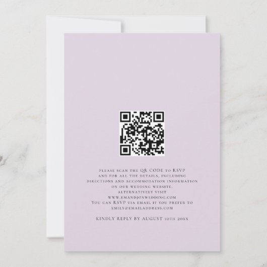 Elegante Paarse Lila Bloemen QR Code Bruiloft Kaart (Achterkant)