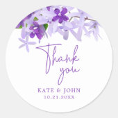 Elegante Paarse Lila bloemenbruiloft Ronde Sticker (Voorkant)