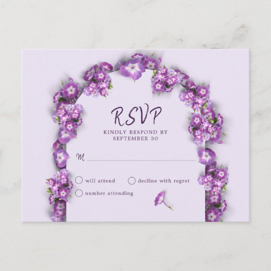 Elegante Paarse Lila boog bloemetjes geen menu RSV (Voorkant)