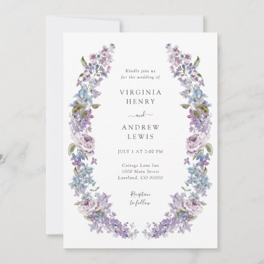 Elegante Paarse Lila bruiloft Kaart (Voorkant)