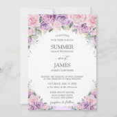 Elegante Paarse Lila Rozen Bloemenbruiloft Kaart (Voorkant)