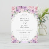 Elegante Paarse Lila Rozen Bloemenbruiloft Kaart (Staand voorkant)