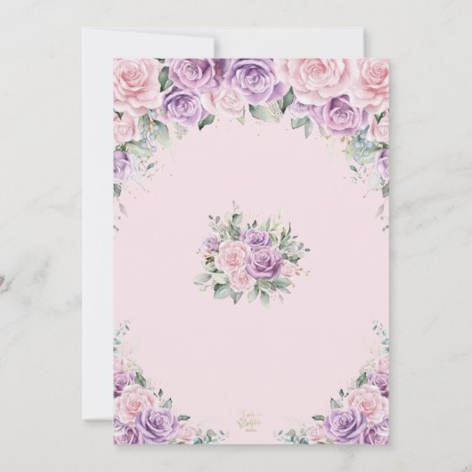 Elegante Paarse Lila Rozen Bloemenbruiloft Kaart (Achterkant)