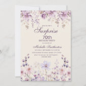 Elegante Paarse Lila Waterverf Floral 70th Kaart (Voorkant)