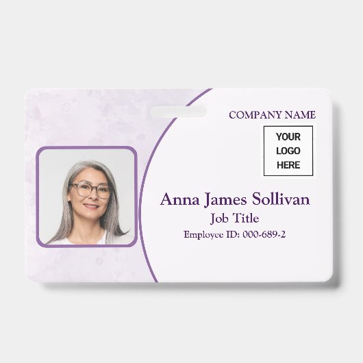 Elegante Paarse Logo Streepjescode Personeels-ID Badge (Voorzijde)