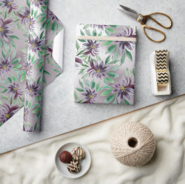 Elegante Paarse Lotus Waterverf Bloemen Cadeaupapier