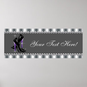 Elegante paarse luipaard hoge hak schoen feestbann poster