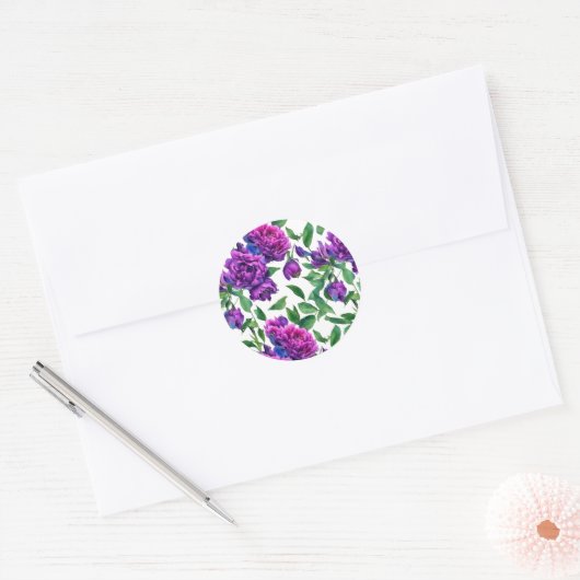 Elegante paarse magenta aquarel bloemen bloesem ronde sticker (Envelop)