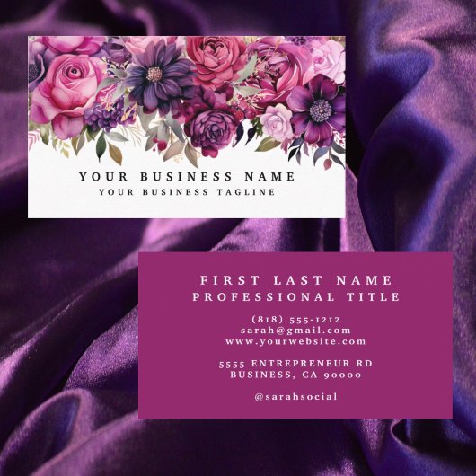 Elegante Paarse Magenta Flowers Visitekaartjes