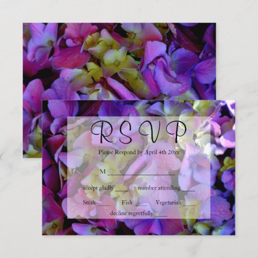 Elegante paarse magenta hortensia floral RSVP (Voorkant / Achterkant)
