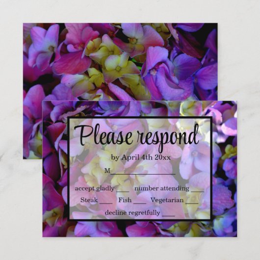 Elegante paarse magenta hortensia floral RSVP (Voorkant / Achterkant)
