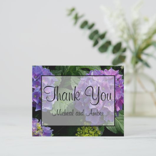 Elegante paarse magenta roze bloemen hortensia's bedankkaart (Staand voorkant)