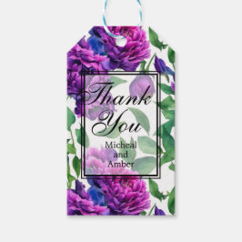 Elegante paarse magenta roze waterverf pioenrozen cadeaulabel