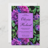 Elegante paarse magenta waterverf bloemen bruiloft kaart (Voorkant)