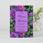 Elegante paarse magenta waterverf bloemen bruiloft kaart (Staand voorkant)