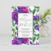 Elegante paarse magenta waterverf bloemen bruiloft kaart (Staand voorkant)