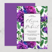 Elegante paarse magenta waterverf bloemen bruiloft kaart (Voorkant / Achterkant)