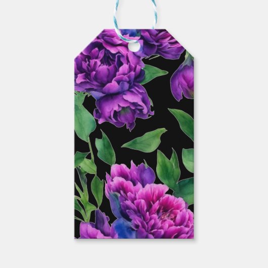 Elegante paarse magenta waterverf bloemen cadeaulabel (Voorkant)