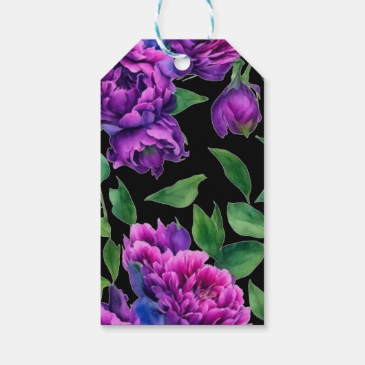 Elegante paarse magenta waterverf bloemen cadeaulabel (Achterkant)