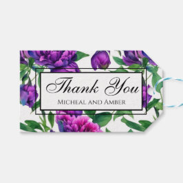 Elegante paarse magenta waterverf bloemen cadeaulabel