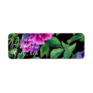 Elegante paarse magenta waterverf bloemen etiket
