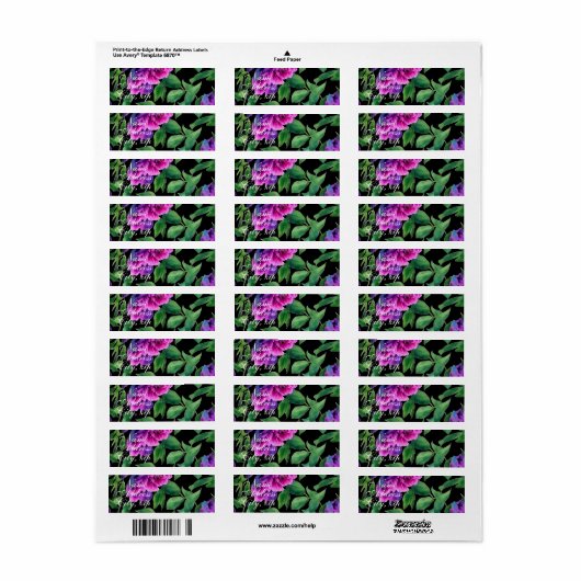 Elegante paarse magenta waterverf bloemen etiket (Full Sheet)