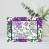 Elegante paarse magenta waterverf bloemen rsvp (Staand voorkant)