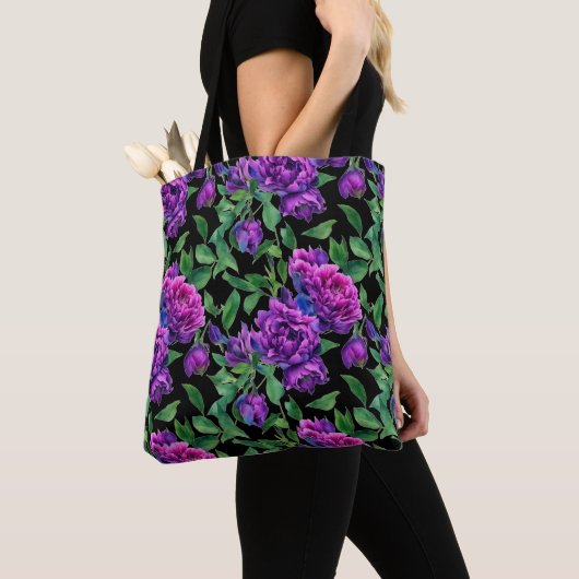 Elegante paarse magenta waterverf bloemen tote bag (Dichtbij)
