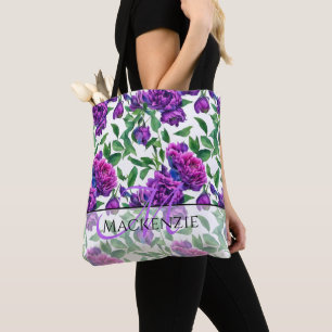 Elegante paarse magenta waterverf bloemen tote bag