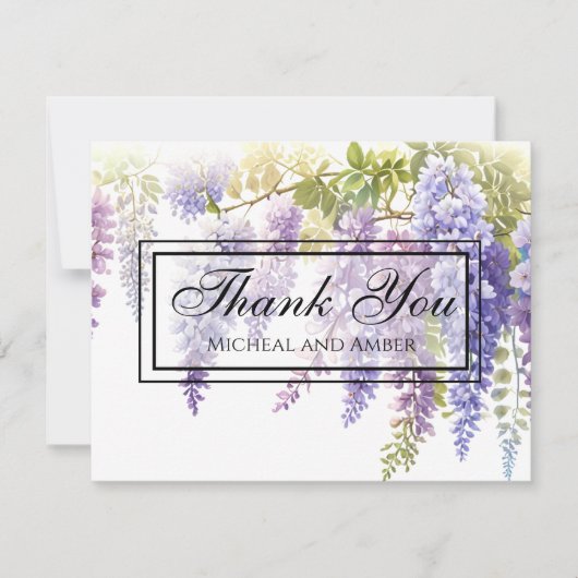 Elegante paarse magenta waterverf wisteria floral bedankkaart (Voorkant)