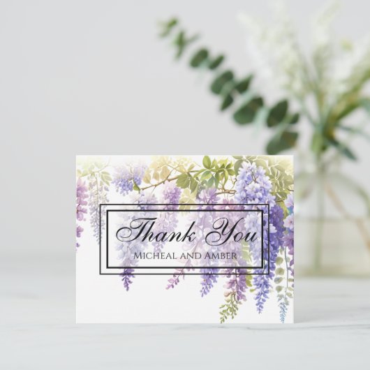 Elegante paarse magenta waterverf wisteria floral bedankkaart (Staand voorkant)