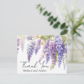 Elegante paarse magenta waterverf wisteria floral bedankkaart (Staand voorkant)