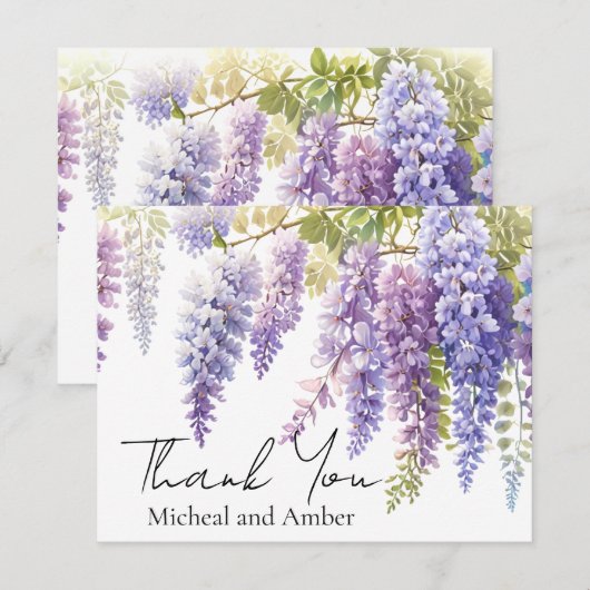 Elegante paarse magenta waterverf wisteria floral bedankkaart (Voorkant / Achterkant)
