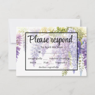 Elegante paarse magenta waterverf wisteria floral RSVP kaartje