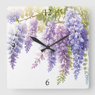 Elegante paarse magenta waterverf wisteria floral vierkante klok