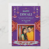 Elegante paarse mandala Diwali Festival of Lights Feestdagenkaart (Voorkant)