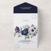 Elegante paarse marineblauwe bloemige bruiloft all all in one uitnodiging (Buitenkant)