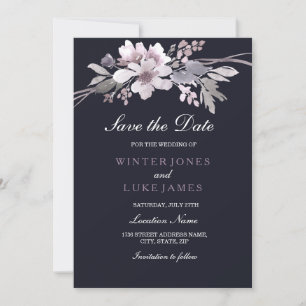 Elegante paarse marineblauwe bloemige 'Save the da Save The Date